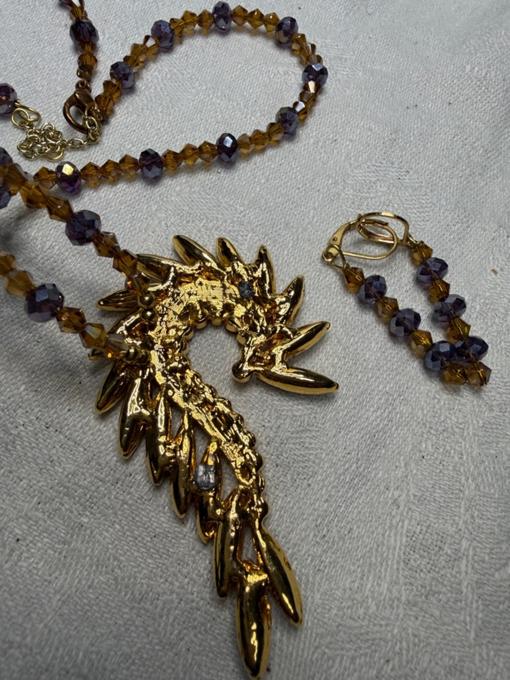 Gold Amber Crystal Statement Necklace & Earrings - Picture 4 of 6